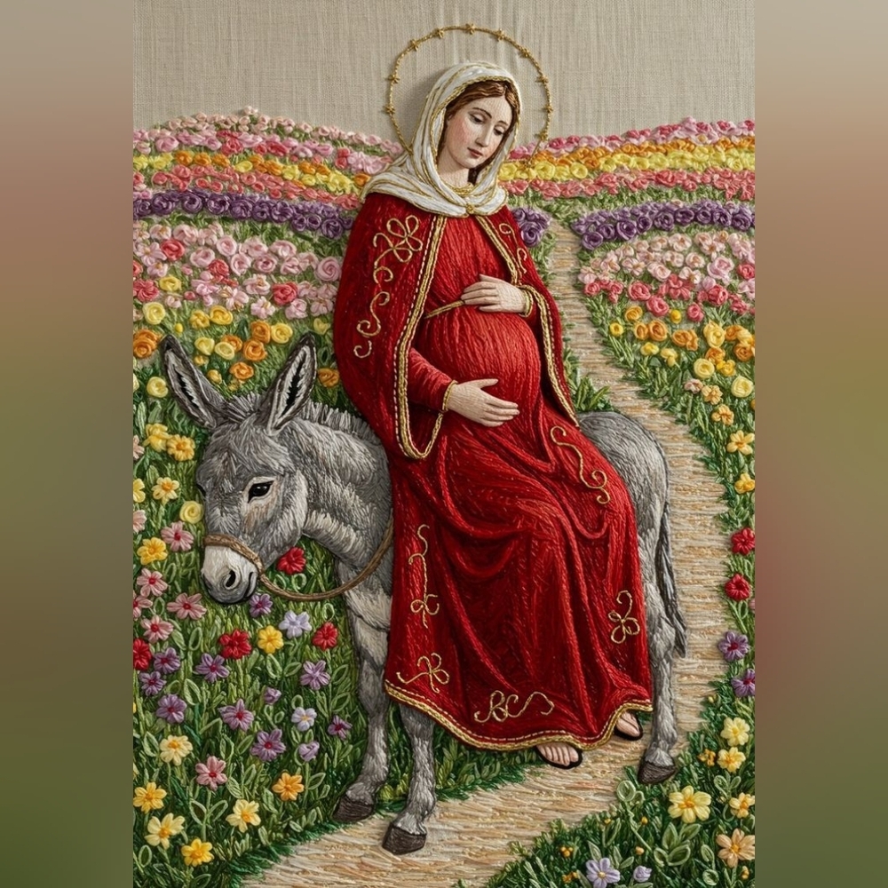 Religious Embroidered Wall Art Print